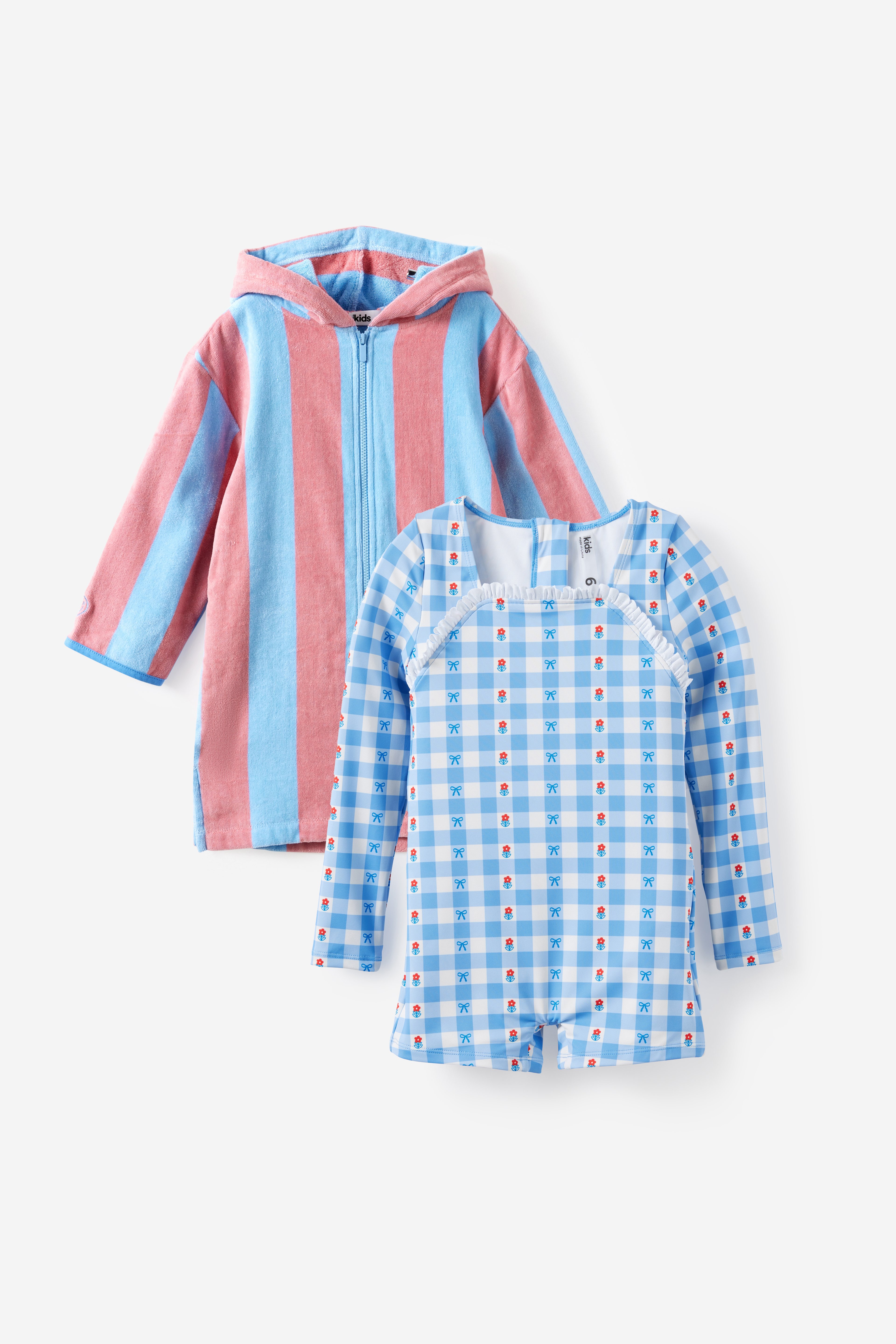 Girls Long Sleeve Boyleg One Piece & Zip Thru Hooded Towel Set, 